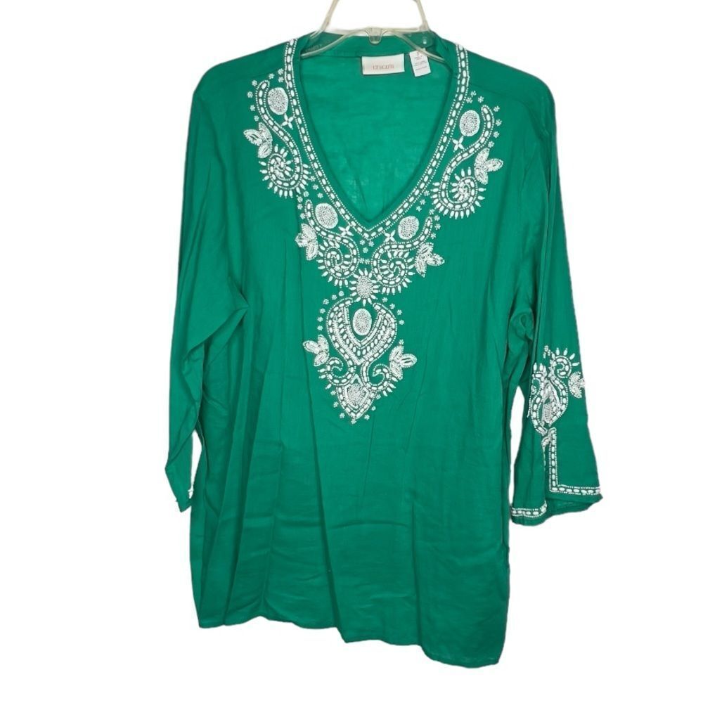 Chico's Embellished Linen Blend Top